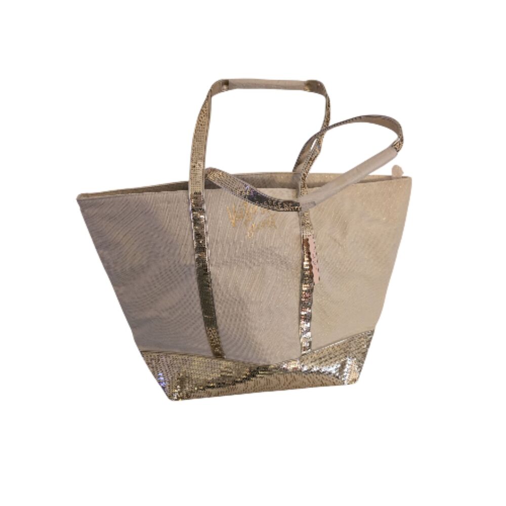 Victoria Secret Sparkle Tote Bag Women OS Cream Beige NWT